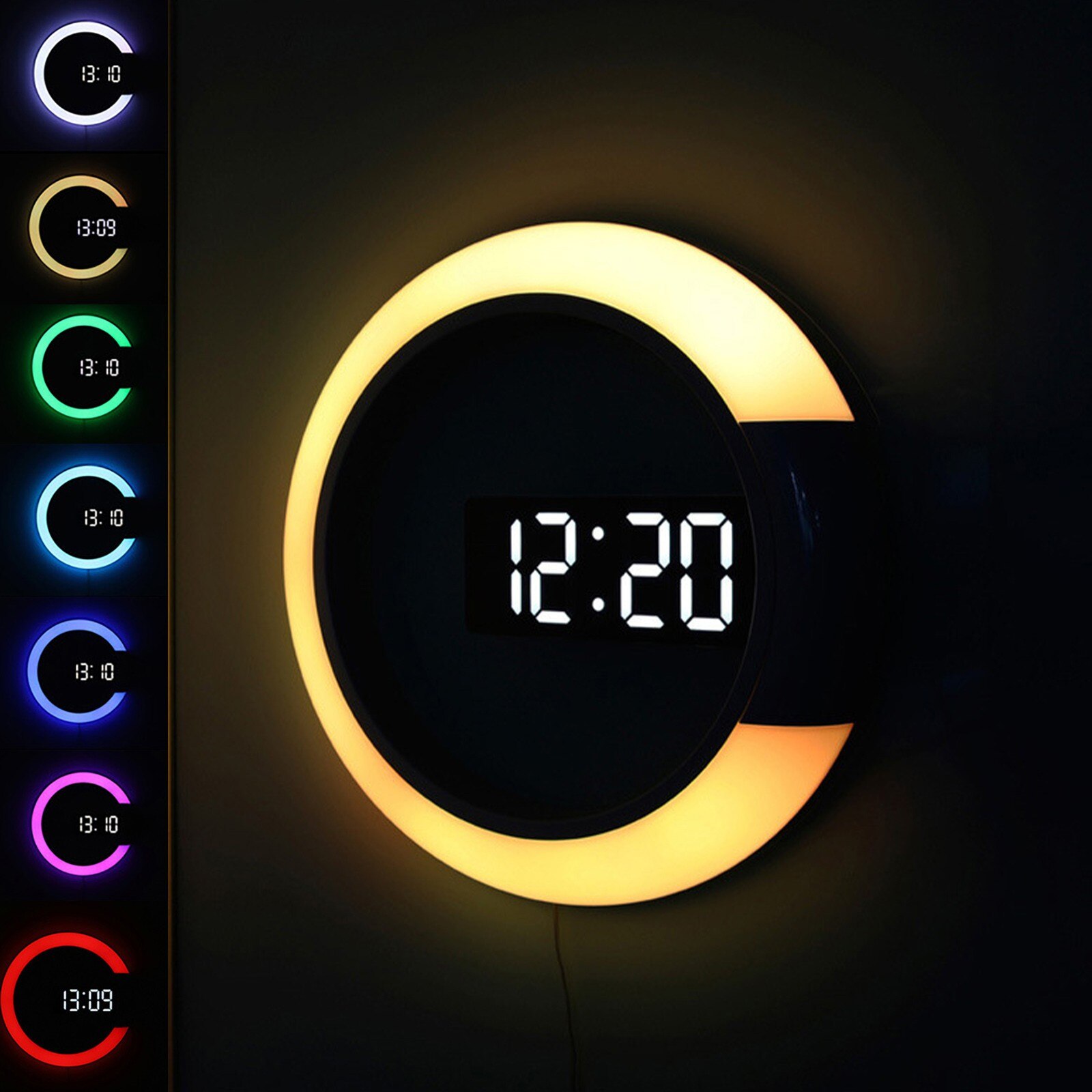 Led Light Wall Clock Remote Control Digital With Alarm And Temperature Display Function 7-colour Night Clocks: Default Title