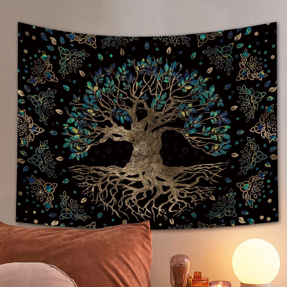 Forest Tapestry Nature Tree Popular elves Wall Hanging Green Family Tree Tapestry Sun and Moon Beach Blanket Home Decor