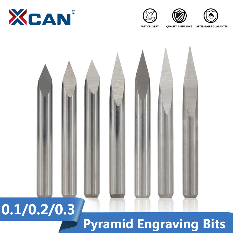 Xcan 3 Rand Piramide Graveren Bits 10 Stuks 20/30/40/45/60/90 Graden Tip 0.1-0.3Mm 3.175Mm Shank Cnc 3D Frees