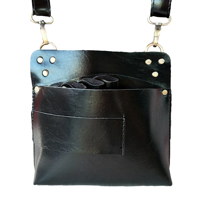 Pu Leer Haar Schaar Zak Waterdichte Kapper Scissor Pouch Kreukherstellend Kappers Pocket Grote Capaciteit Kapper Bag: Black