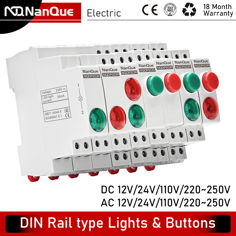 Interruptor de botón de luz de carril DIN AC DC 12V 24V 110V 220V 230V 1A 2A 5A 6A interruptor de Control de parada de arranque de Motor módulo de luz LED
