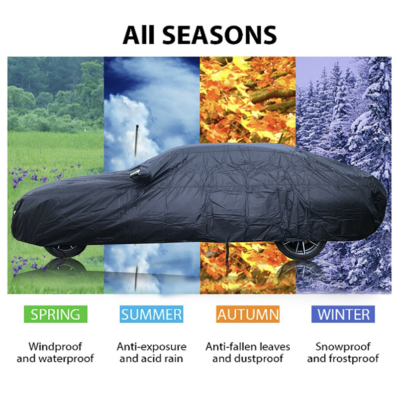 Universal SUV/Sedan Full Car Covers Outdoor Waterproof Sun Rain Snow Protection UV Car Zipper Black Car Case Cover S-XXL