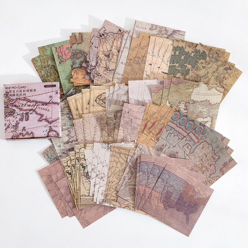 100 pcs /pack Old Time Retro Base Paper Notes Antique Handbook Diary Notebook Decoration: 006