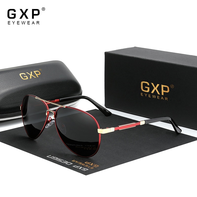 GXP Aluminum pilot Sunglasses Polarized Sun glasses Men And Women Mirror Photochromic Lens Anti-glare Driving Eyewear: Red Gray