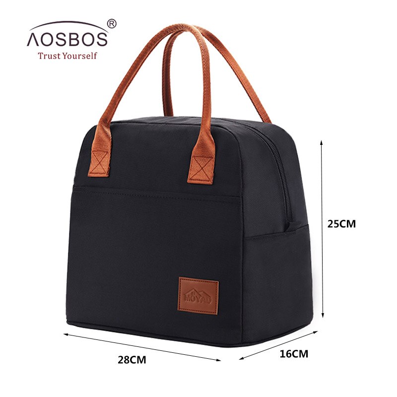 Aosbos Portable Thermal Lunch Bag for Women Kids Men Shoulder Food Picnic Cooler Boxes bags Insulated Tote Bag Storage Container: M014 black3