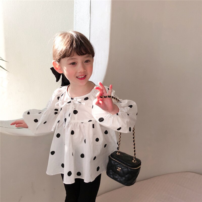 Blusa holgada de manga larga con lunares para niña, ropa a la , primavera,
