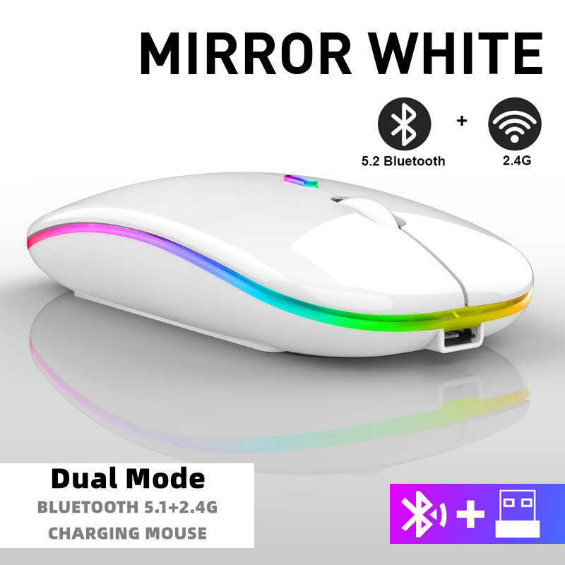 Ratón inalámbrico Bluetooth para tableta, teléfono, retroiluminación RGB recargable, para iPad, PC, portátil, tableta, teléfono, ratón USB de 2,4 GHz: Azul