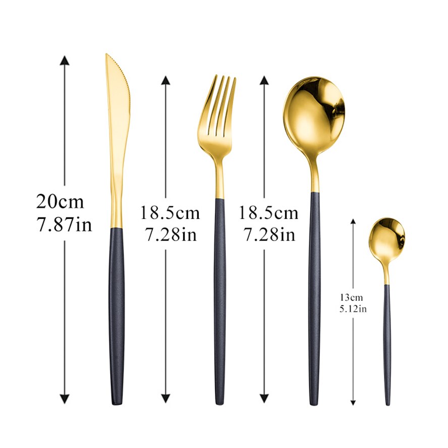 4Pcs/set white silver Cutlery Set 18/10 Stainless Steel Dinnerware Silverware Flatware Set Dinner Knife Fork Spoon: blackgold 4pcs