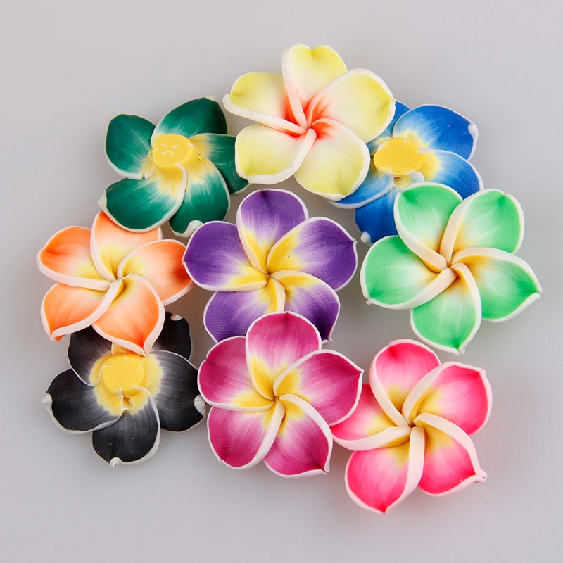 Flor de huevo de polímero suave de plumeria hecha a mano, 10 Uds., 15x6mm, cuentas de arcilla, collar, decoración para el cabello de boda, joyería