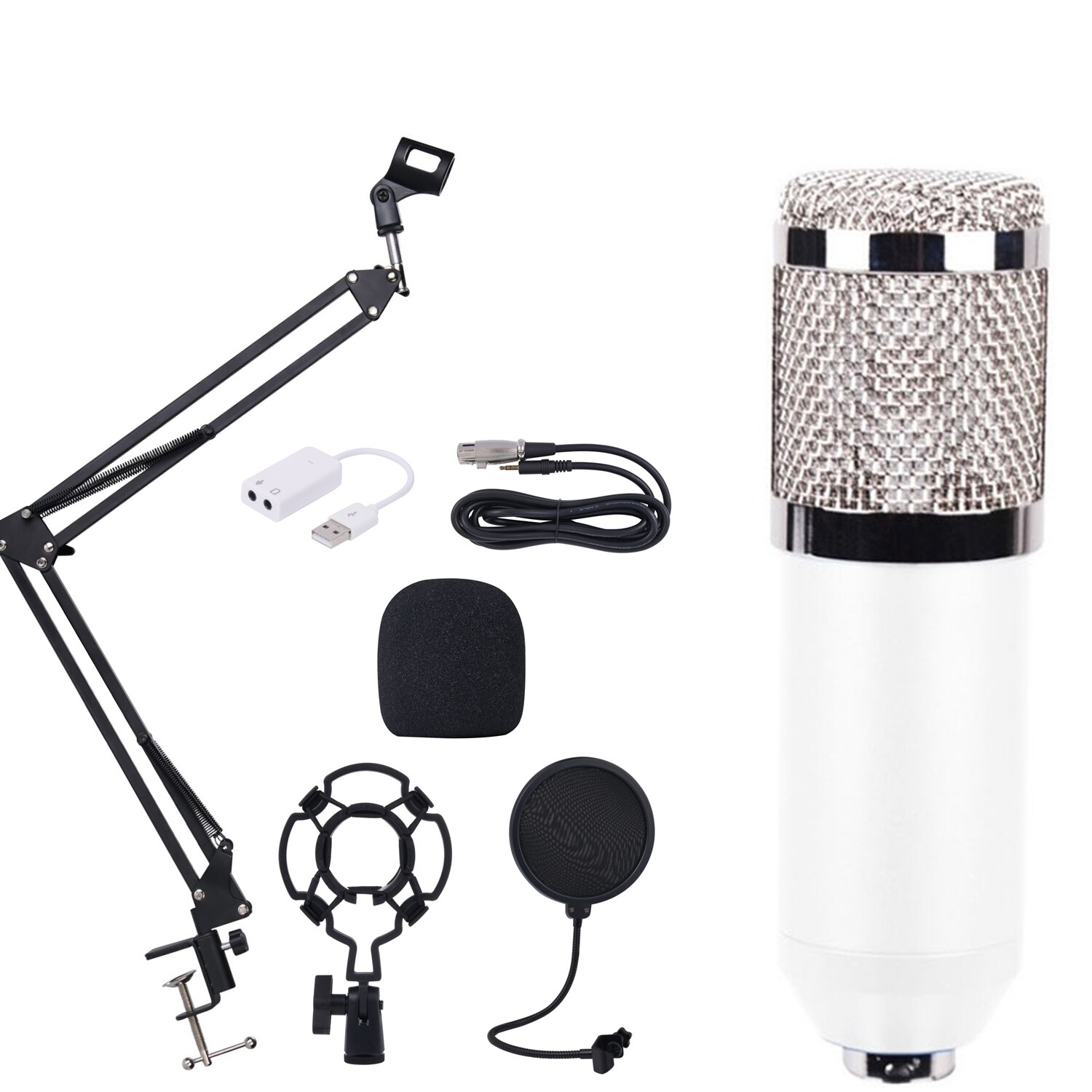 Bm 800 karaoke mikrofon  bm800 studio kondensator mikrofon mikrofon bm -800 for ktv radio braodcasting sang opptak datamaskin 2022: Pakke 1 hvit