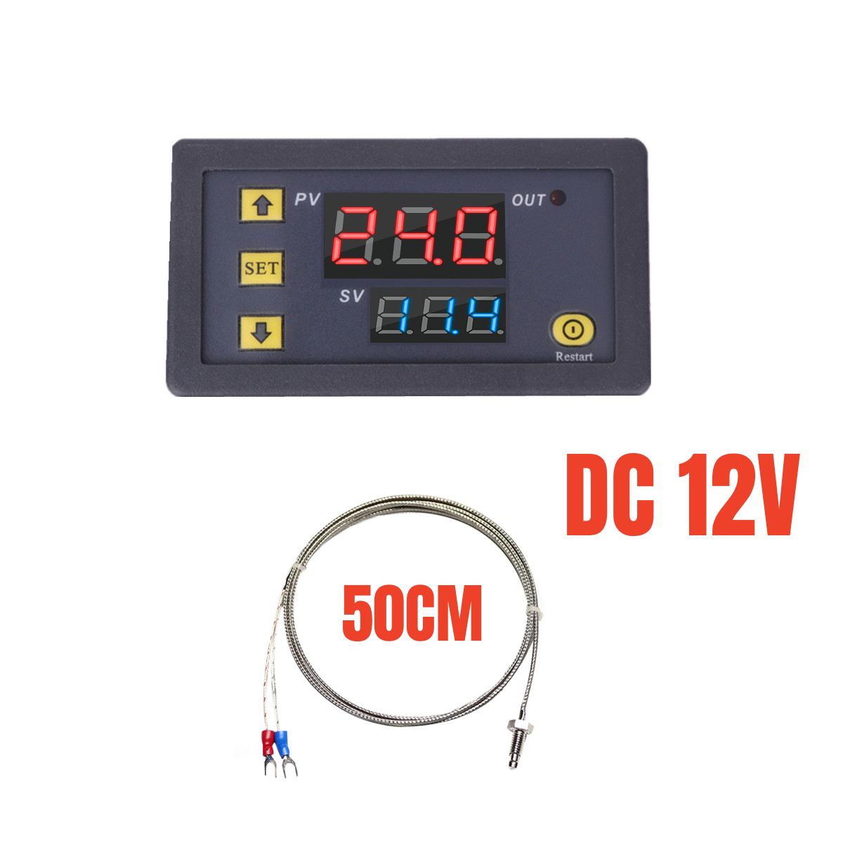 Mini W3230 Probe Line Digital Temperature Control LED Display Thermostat With Heat/Cooling Control Instrument 12V 24V 110-220V: Orange
