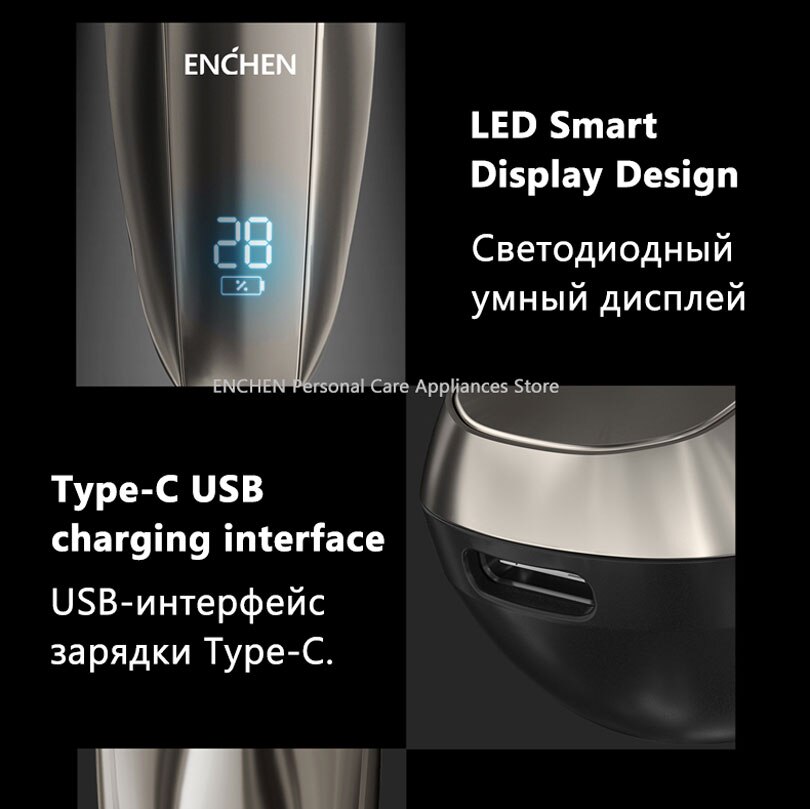 ENCHEN BlackStone, 3D Afeitadora eléctrica, maquinilla de afeitar para hombres IPX7, afeitadora recargable tipo C resistente al agua, máquina de afeitar con pantalla de carga LED