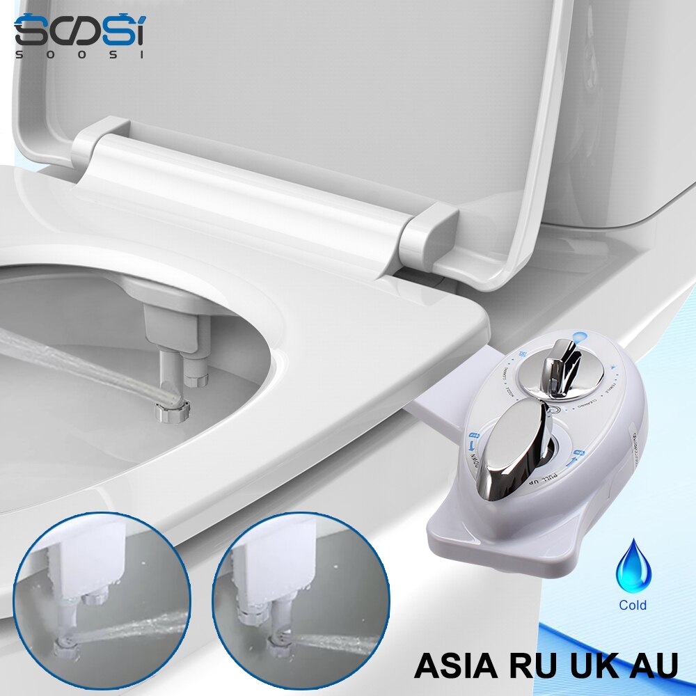 Non-Electric Bidet Toilet Seat anal Double Nozzle Left Handle For Women SS7801: 7801Asia RU UK AU 12