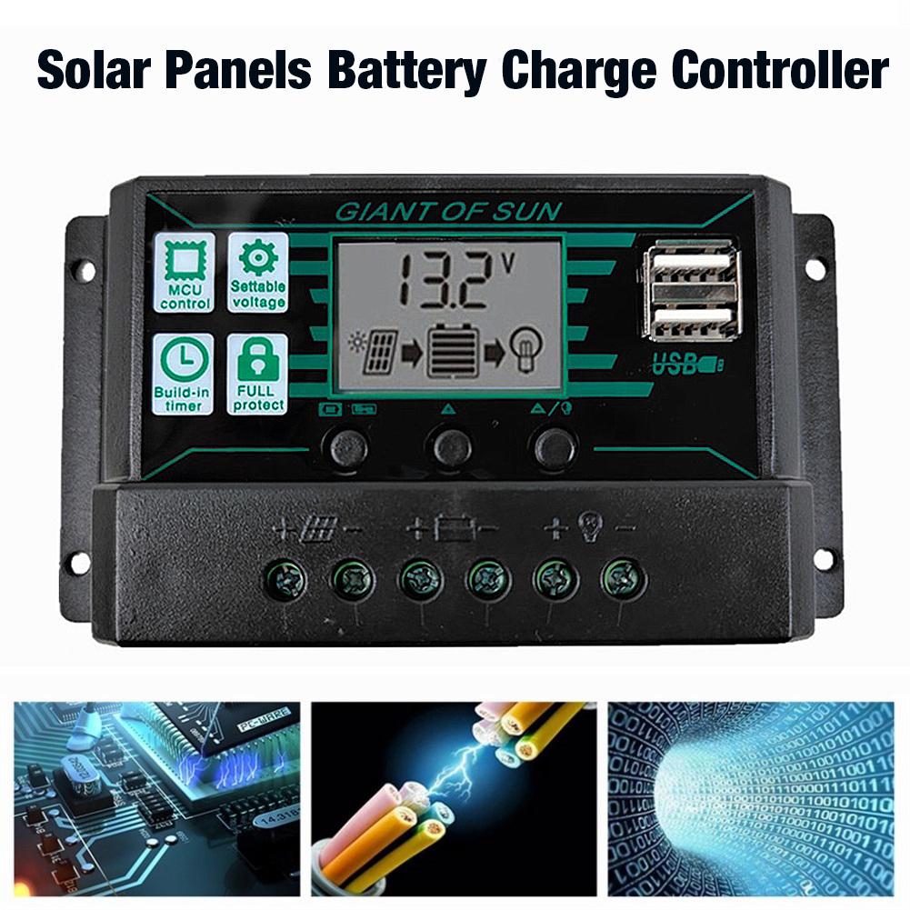 12V/24V MPPT/PWM 2-in-1 Solar Charge Controller Solar Panel Battery Intelligent Regulator With Dual USB Port And LCD Display
