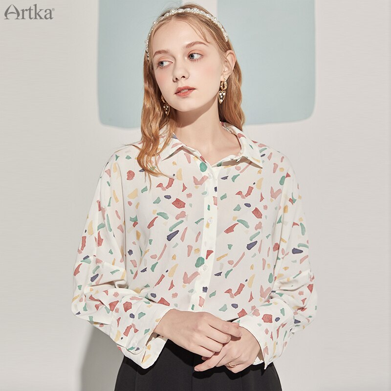 ARTKA automne chemisier femme Vintage imprimé en mousseline de soie chemise col rabattu lâche OL Style Blouse femmes S120002Q