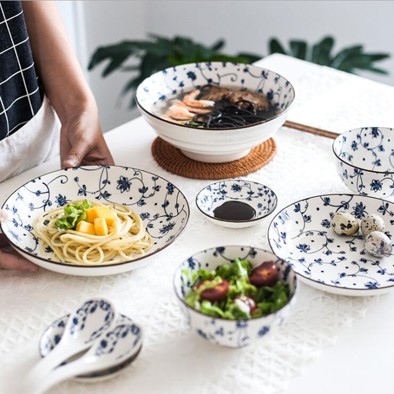 Japanse Stijl Keramische Keuken Plaat Servies Set Voedsel Gerechten Rijst Salade Noedels Kom Soep Keuken Cook Tool 1 Pc