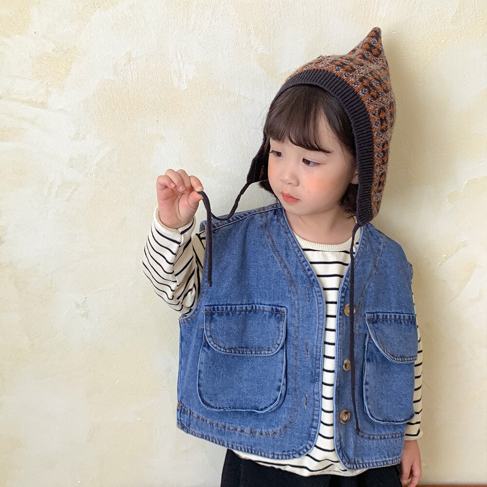 Chaleco vaquero sin mangas para bebé y niña, Chaqueta con bolsillo grande, ropa de , novedad de Primavera de 2022