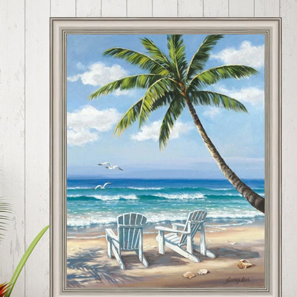 Seaside scenery Full diamond painting kit DIY diamond digital rhinestone painting kit for adults and children