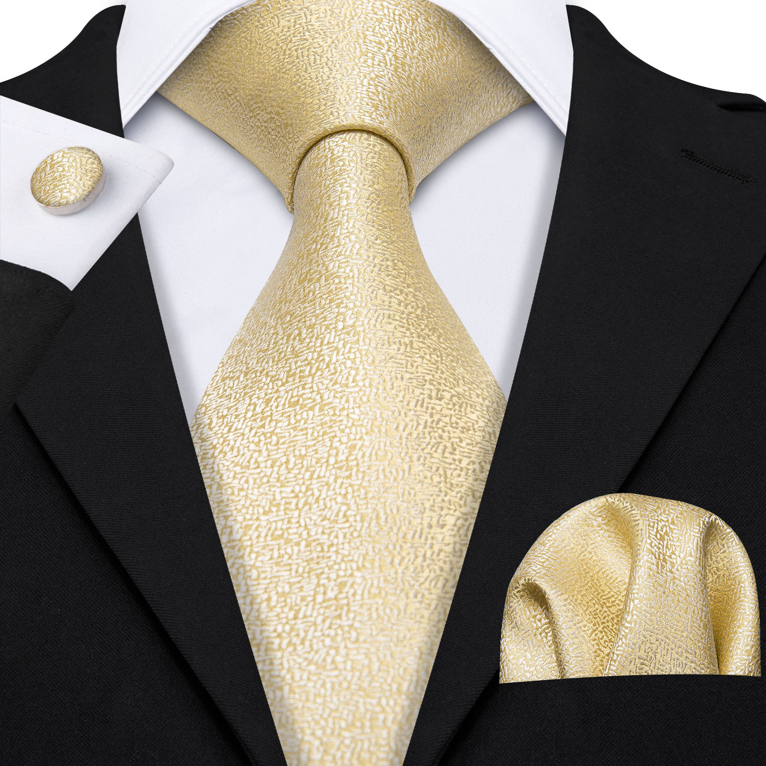 Luxury Gold Floral Ties For Men Exquisite Silk Necktie Handkerchief Cufflinks Sets Groom Wedding Business Party LN-6367
