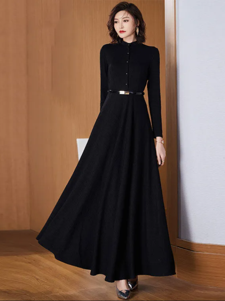 Vårhøst langermet kjole dame sommer elegant lang kjole slank oversize 4xl kjoler