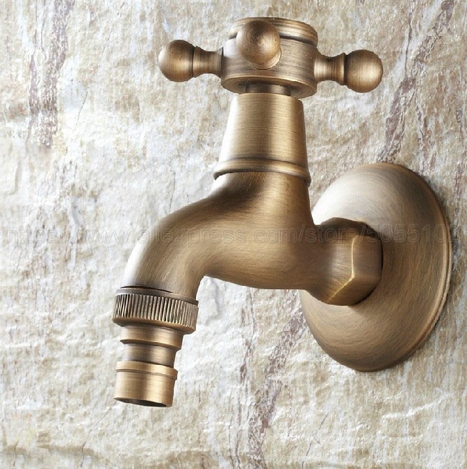 Garden Retro Style Antique Brass Finish Washing Machine Faucet Bibcocks Cold Water Tap zav102