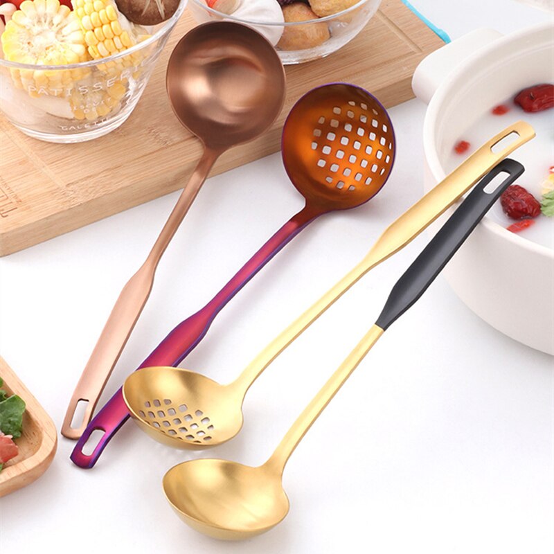 304 Stainless Steel Home Pot Soup Spoon Colander Tableware Long Handle Cooking Utensils Porridge Mixing Spoons Kitchen Ladle