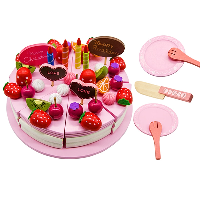 Moeder tuin baby kid's playhouse strawberry dubbele lagen kunstmatige taart set houten kind speelgoed