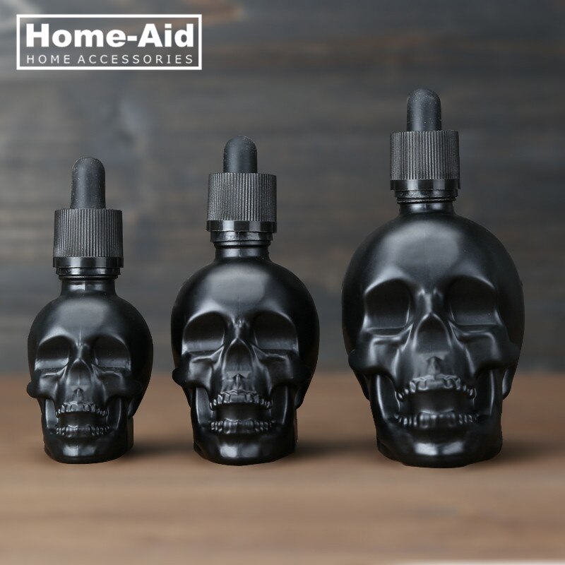Botella amarga con forma de calavera para niños, frasco con cuentagotas de vidrio, esmerilado, negro, 30ml, 60ml, 120ml