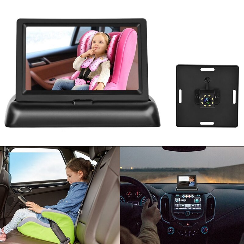 Baby Car Mirror with Night Vision 360 Adjustable 4.3 inch HD Baby Rear Display Camera Car Seat Rear Facing Baby Monitor