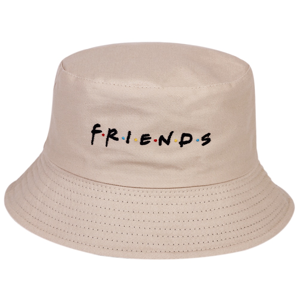 Simple Friends embroidery Bucket Hat Male Outdoor Fisherman Hats Women sun Bucket Caps Black Panama bucket hats: Khaki
