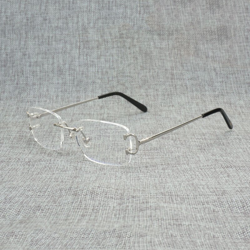 Vintage kantløse firkantede klare briller mænd ovale c wire briller optisk metalramme oversize briller kvinder til læsning af oculos: Sølv firkant