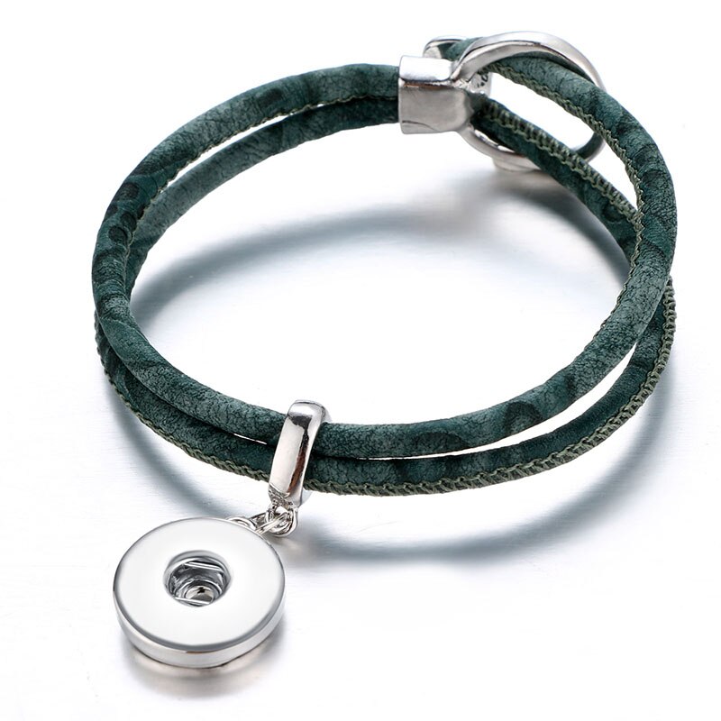 Beauty multi-color Leather simple Buckle Snap bracelet 20cm fit DIY 18MM snap buttons snap jewelry SE0204: green