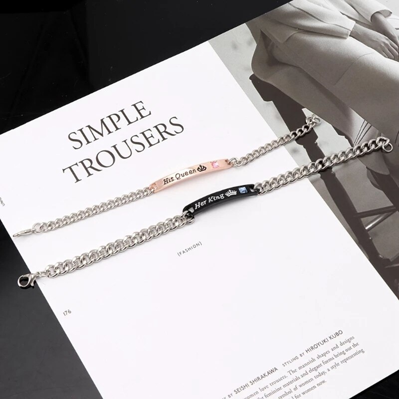 2Pcs Jewely Voor Liefhebbers Zijn Koningin Haar Koning Rvs Paar Armbanden