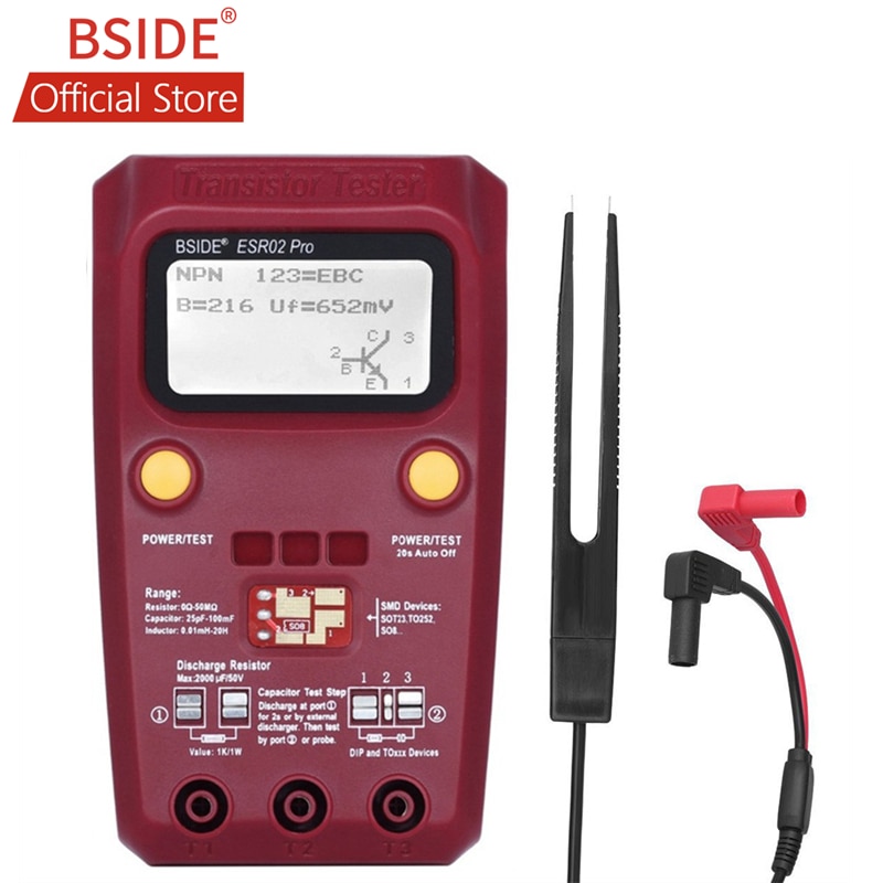 Bside Digitale Transistor ESR02 Pro Tester Smd Componenten Diode Triode Weerstand Condensator Spoel Meter Multimeter Met Pincet