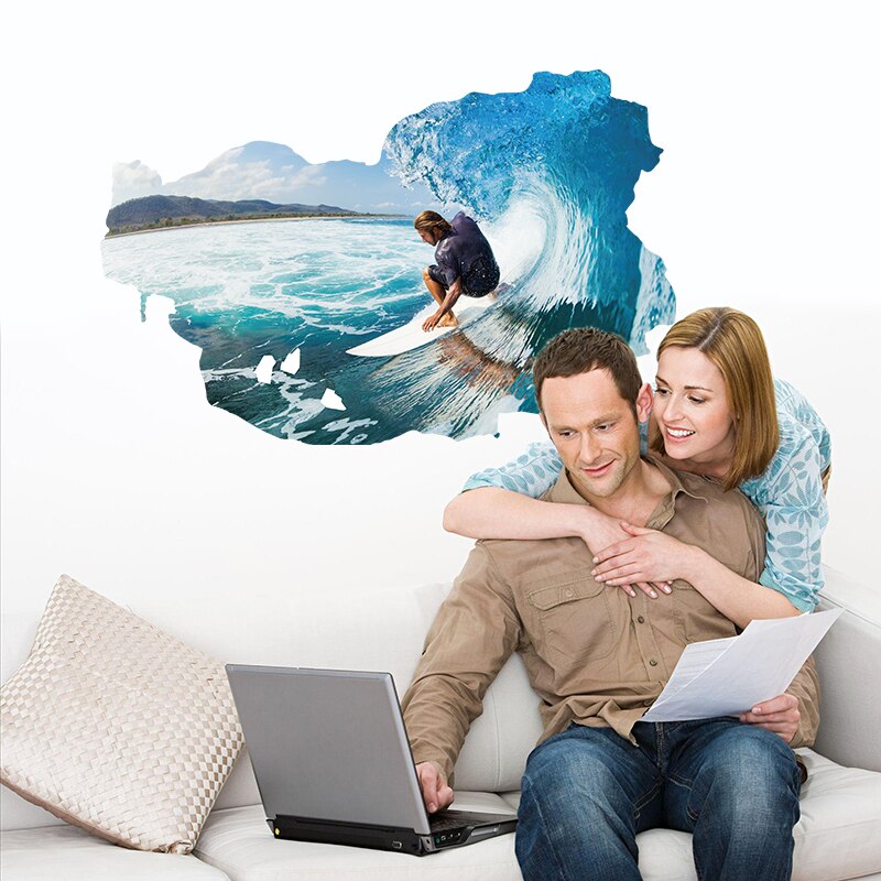 3D Surfing Wall Decor Bedroom Living Room Bathroom Decoration Vinyl Stickers on the Wall PVC Removable Poster Wallpaper