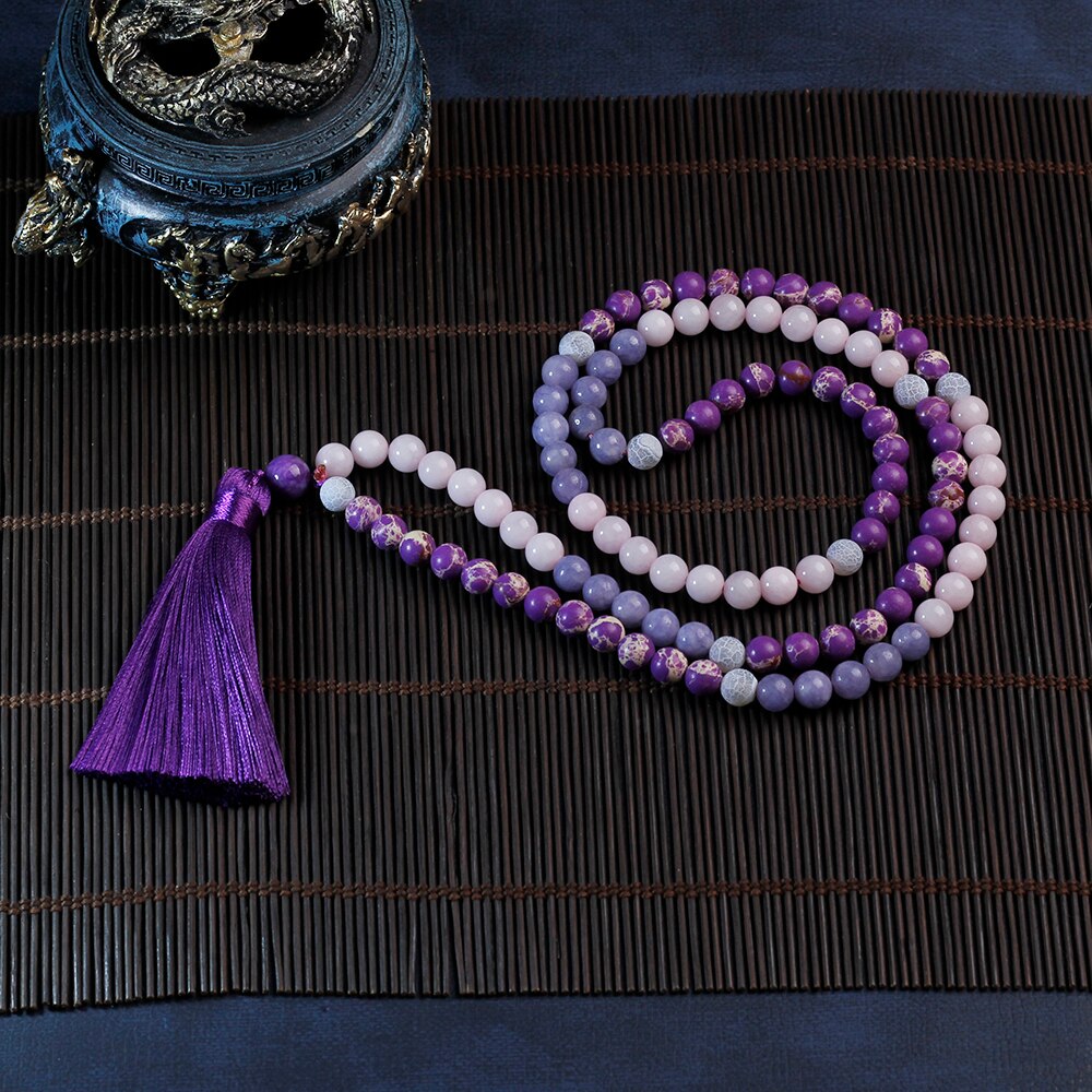 Collar Japamala para mujer, borla púrpura, collar con cuentas, piedra Imperial, meditación, Yoga, fuente disponible, joyería femenina 108
