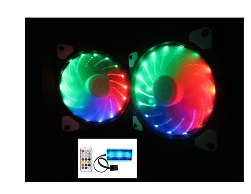 Rgb Fan 120 Mm Set Aangepast 15LED Pc Fan Controller Cooler 12 Cm Computer Game Case Pc Koelventilator Rustige remote Fan Sync Led Hub: 2pc RGB set