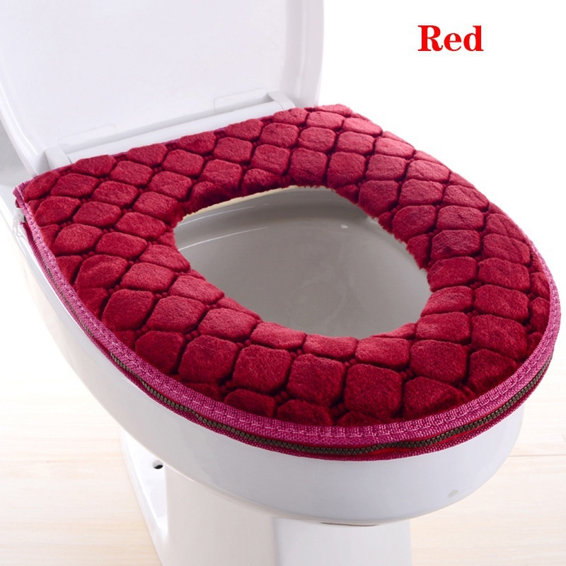 winter toilethoes pluche stoelhoes modellen waterdicht universeel model toiletring wasbare rits badkamermat toiletbril: Rood