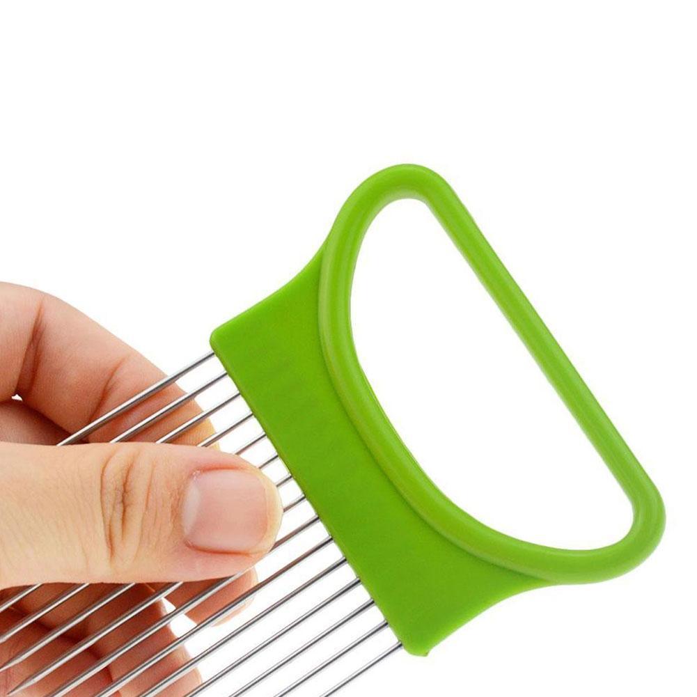 1PC de acero agujas para cebolla tenedor para cebolla verduras fruta máquina de cortar tomate corte seguro Tenedor de ayuda accesorios de cocina
