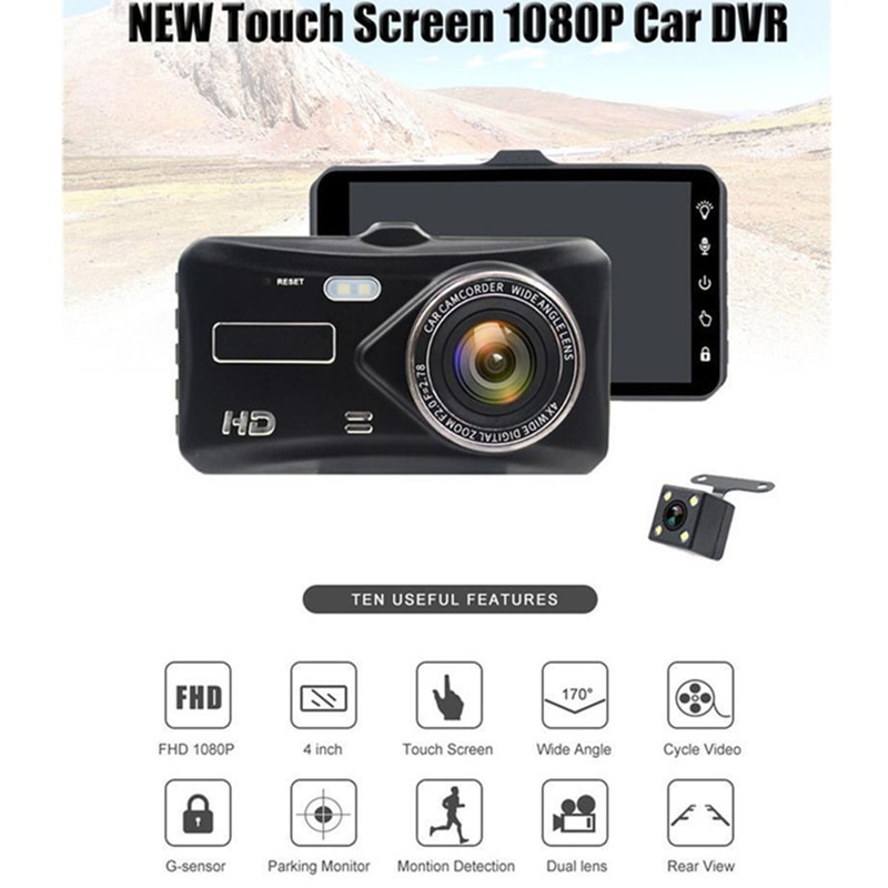 4 Inch Touch Drive Recorder Rijden Recorder Dashcam Full Hd 1920X1080 Voor En Achter Dual-Opname Video recorder Dash Cam