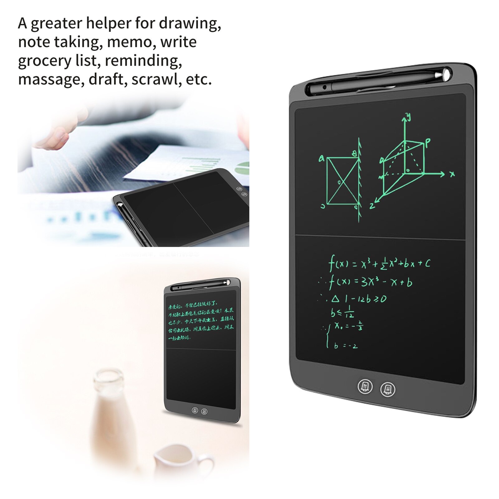 LCD Writing Tablet 12inch Doodle Graffiti Drawing Pad Handwriting Board with Stylus Lock Button for Office Notes