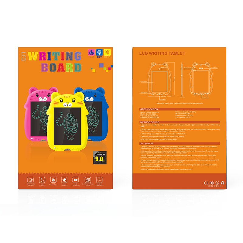 9- inch lcd writing tablet drawing toy, colorful cute cardboard shaped doodle drawing board pad, personalized for children