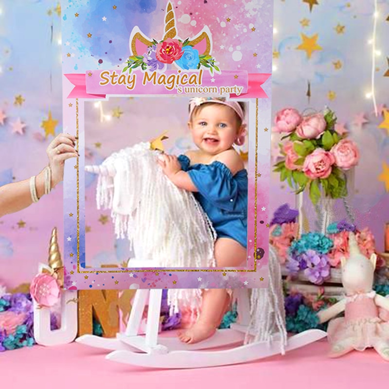 1 stk enhjørning bursdag fotoboks ramme rekvisitter jente baby shower bursdags dekorasjon forsyninger tema festboks rekvisitter dekor
