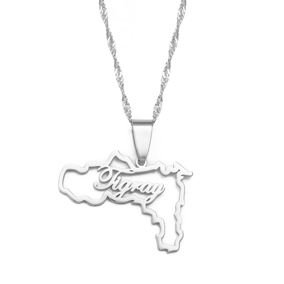 Anniyo Ethiopia Tigray Region Pendant Necklaces Gold Color African Jewelry for Women Girls #207421: Silver Color / 45cm or 17.7 inch