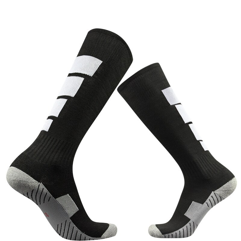 Parent-child Football Sports Socks Men Women Long Tube Thick Knee-high Non-slip Towel Bottom Compression Socks: black with white / adult EUR 39-45