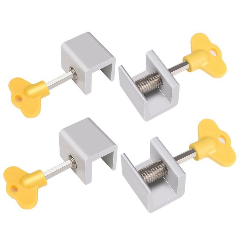 4 Sets Adjustable Sliding Window Locks Stop Aluminum + plastic Door Frame Security Lock with Keys Home Office Safety window Lock