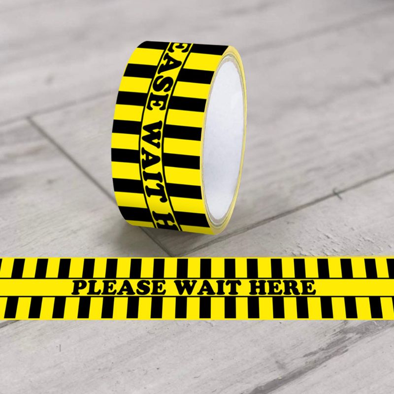 1Roll Please Wait Here Warning Floor Tape Social Distancing Marking Adhesive Tape Yellow 48mm x 33m