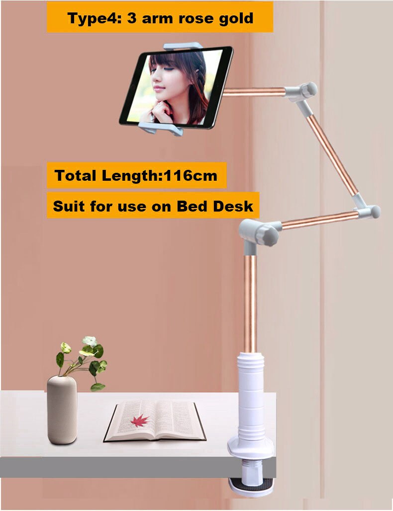 Iphone Vouwen Lange Arm mobiele telefoon houder bed smartphone ondersteuning telefoon tablet beugel flexibele mobiele telefoon stand desk ipad telefoonhouder: type 4 rose gold