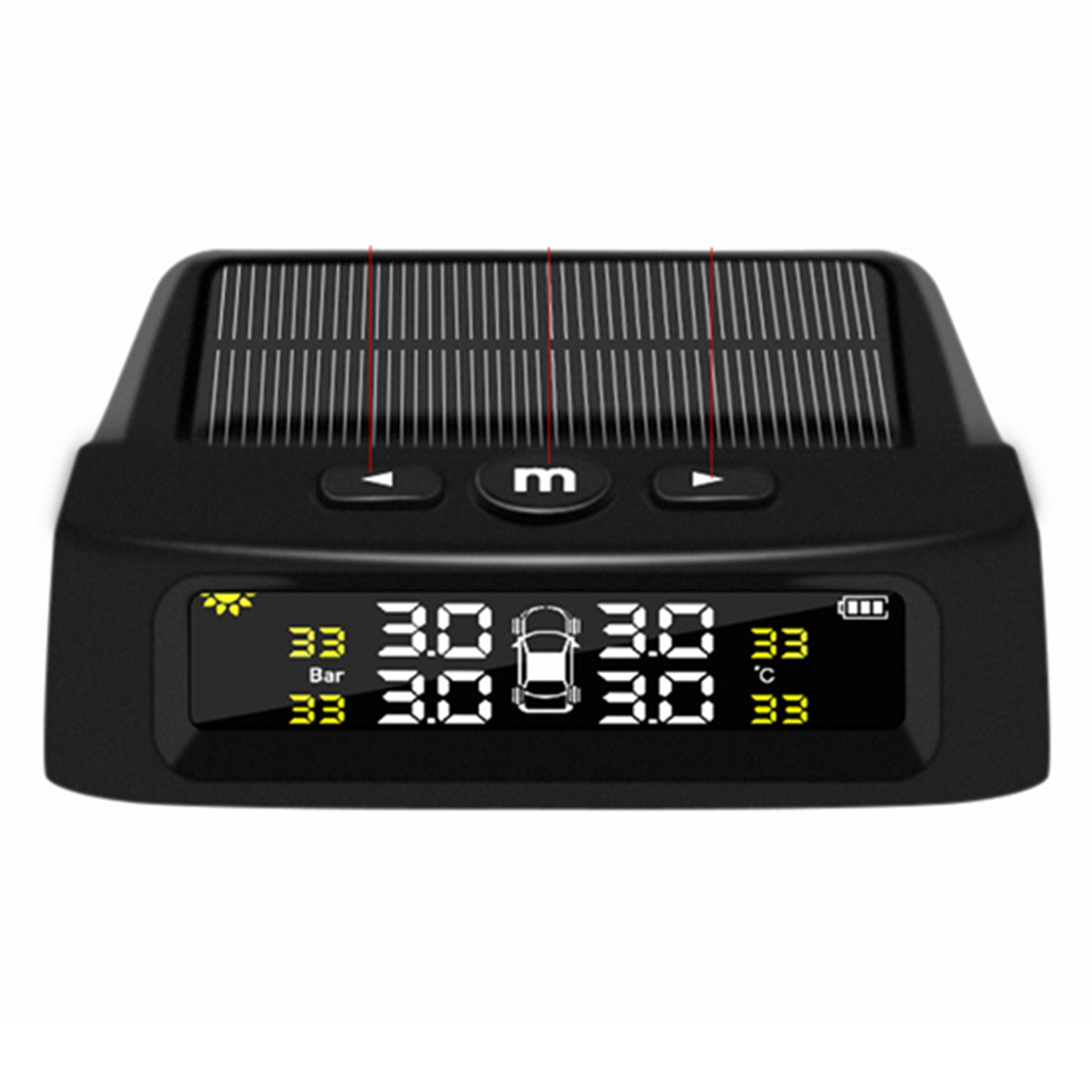 TPMS Car Tire Pressure Solar Alarm Monitor System Wireless Solar External 4 Sensor