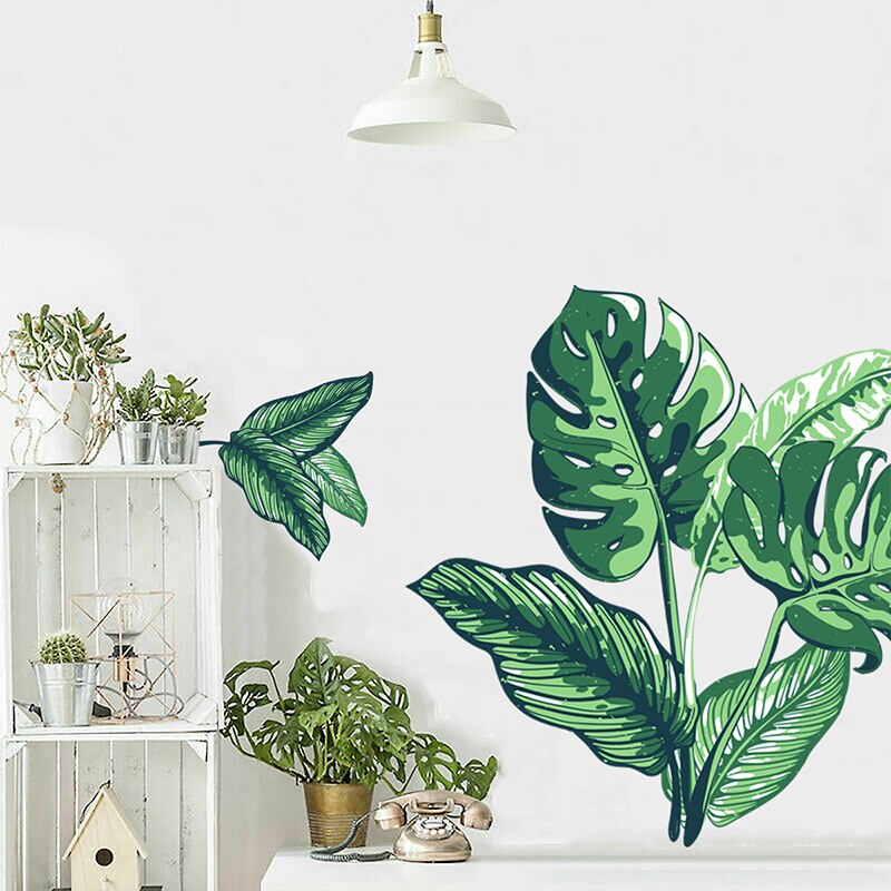Tropisk plante væg klistermærke klæbende grønt blad tapet tv baggrund vægmaleri vægoverføringsbilleder stue soveværelse dekoration